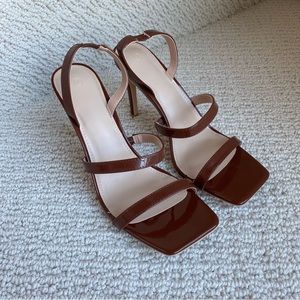 NWT Slingback Heeled Sandals Square Open Toe Brown